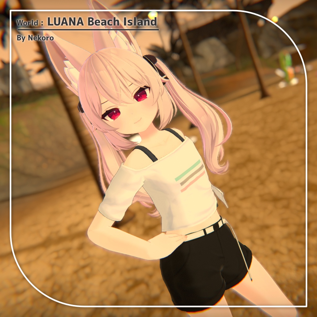 【9アバター対応】裾結びオフショルダーシャツ+ショートパンツ【PB設定済み】