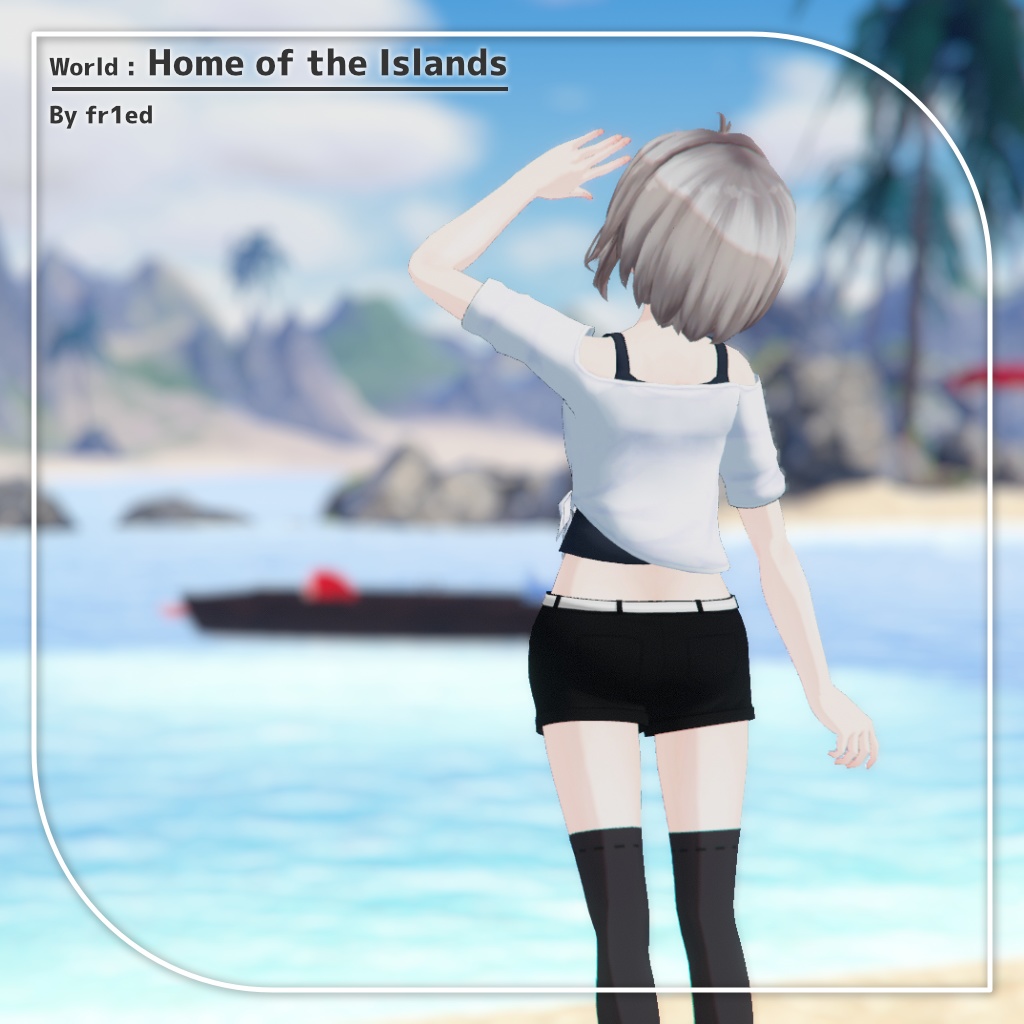 【9アバター対応】裾結びオフショルダーシャツ+ショートパンツ【PB設定済み】