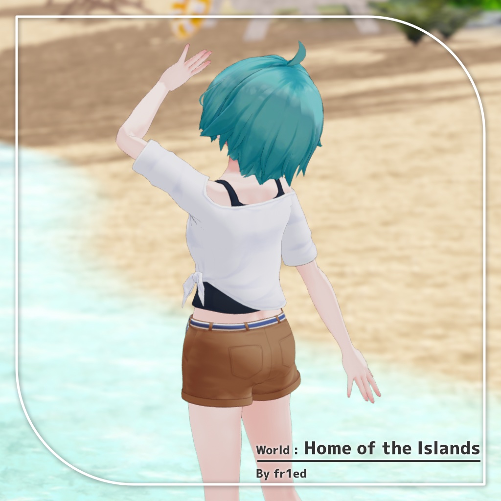 【9アバター対応】裾結びオフショルダーシャツ+ショートパンツ【PB設定済み】