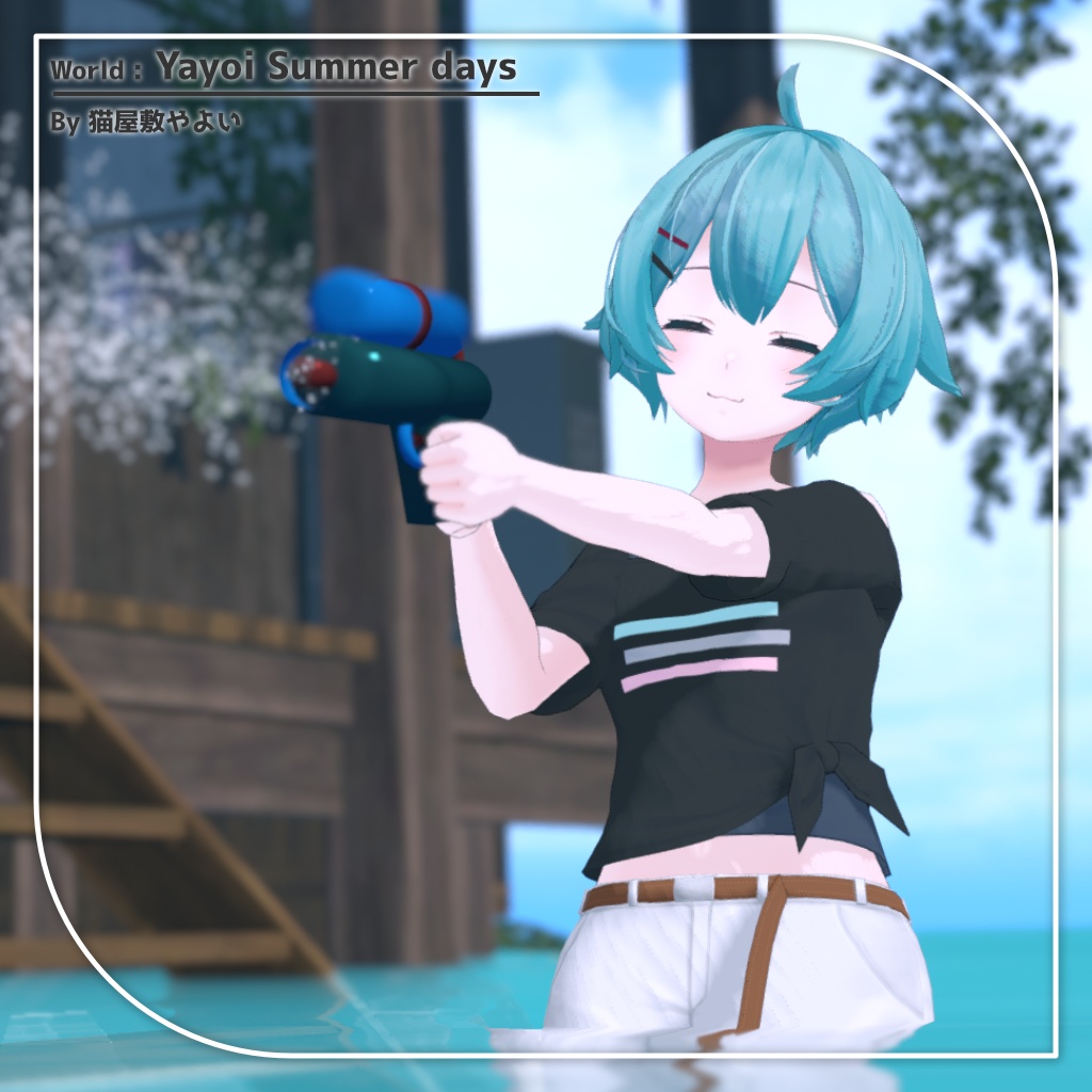 【9アバター対応】裾結びオフショルダーシャツ+ショートパンツ【PB設定済み】