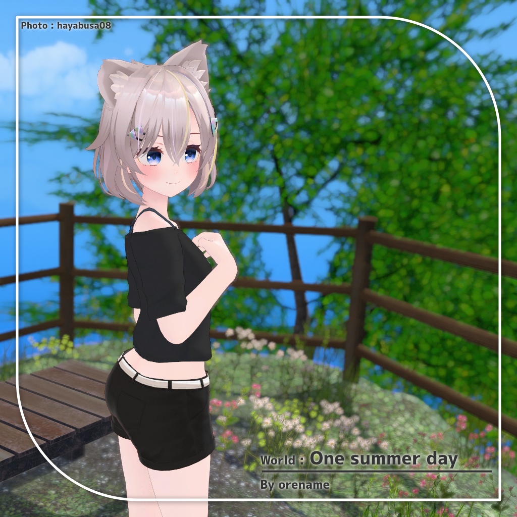 【9アバター対応】裾結びオフショルダーシャツ+ショートパンツ【PB設定済み】