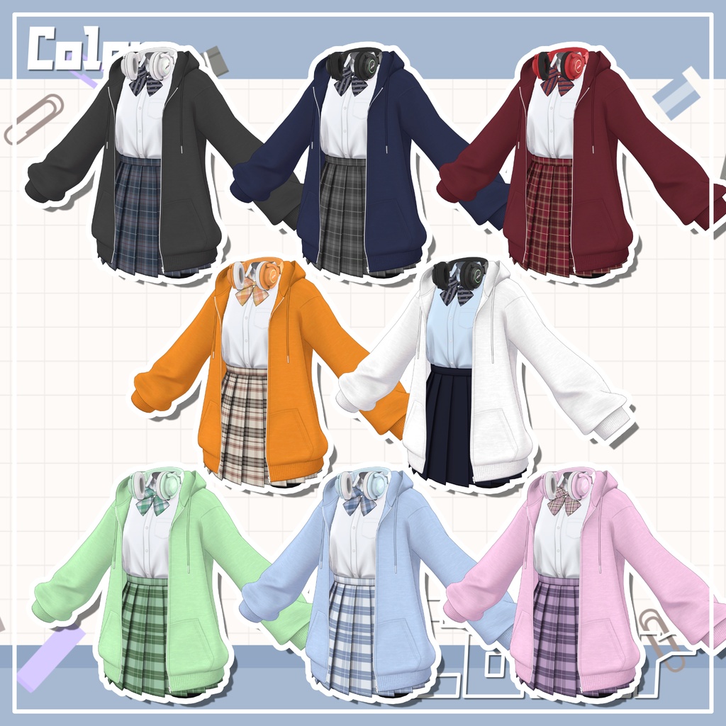 【9アバター対応】カジュアル制服コーデ+ヘッドホン付き!【PB設定済み】
