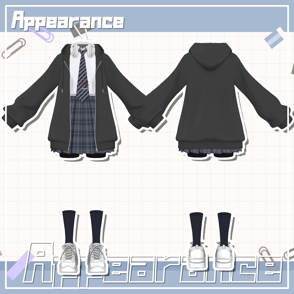 【9アバター対応】カジュアル制服コーデ+ヘッドホン付き!【PB設定済み】