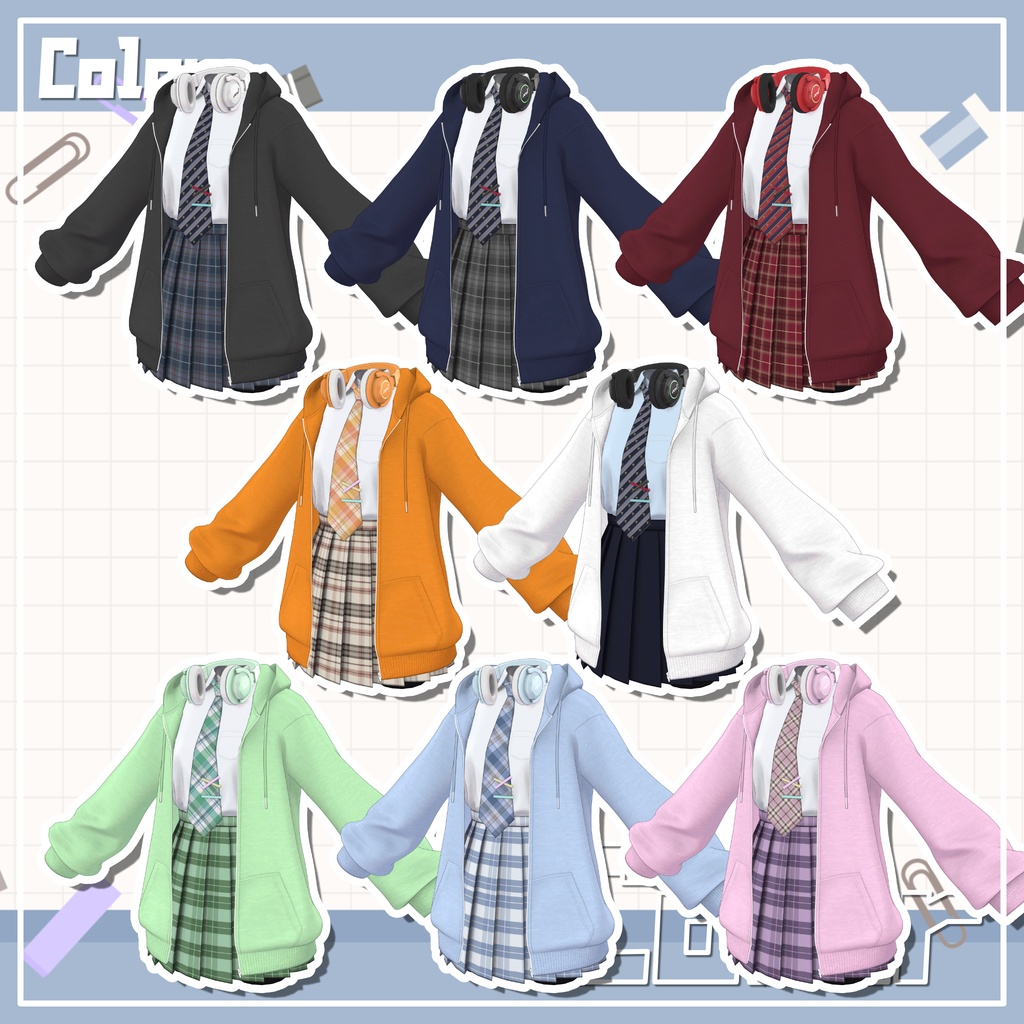 【9アバター対応】カジュアル制服コーデ+ヘッドホン付き!【PB設定済み】
