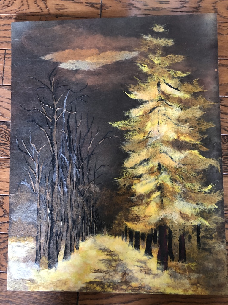 ちぎり絵　秋の夜長  autumn night in Japan 