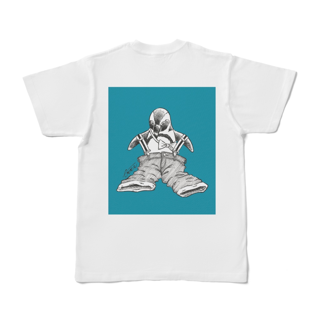 ペンギン おめかし バックプリントTシャツ(ブルー)