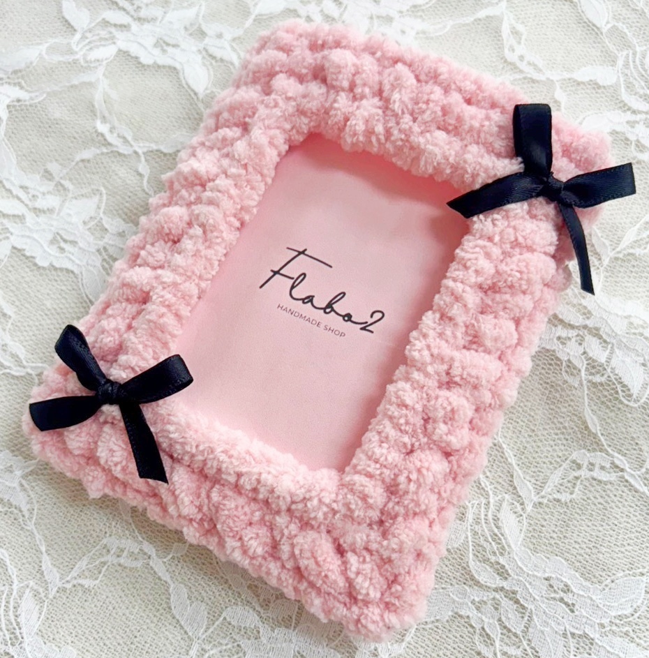 もこもこトレカケースピンク リボン付き