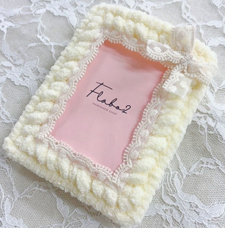 もこもこトレカケースオフホワイト リボン付き