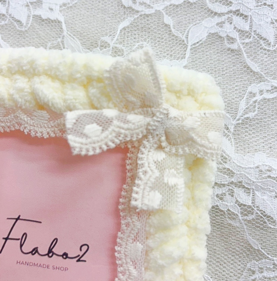 もこもこトレカケースオフホワイト リボン付き