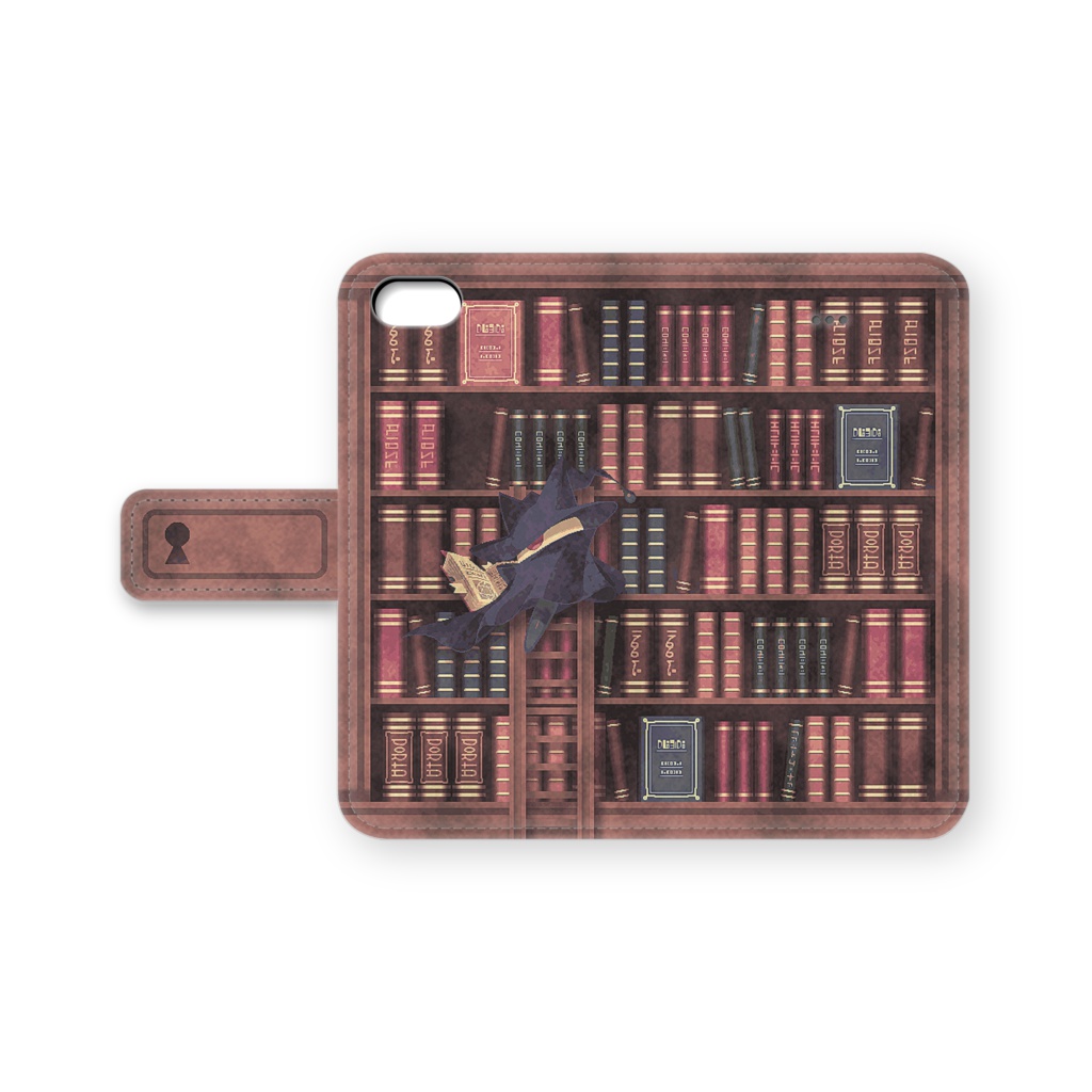 図書館の手帳型iPhoneケース(茶/紫/灰)