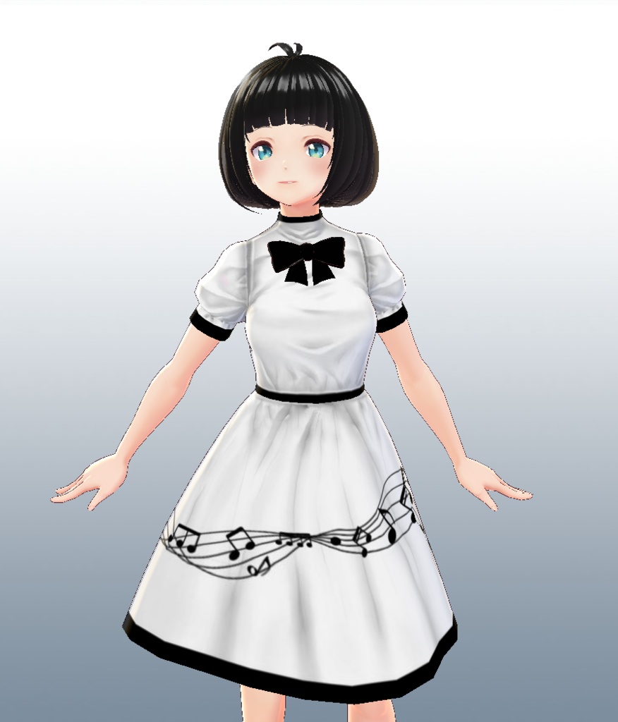 [VRoid] White Dress with Black Ribbon Tie 黒のリボンのネクタイと白いドレス