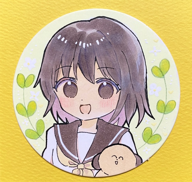【完売】アナログ原画 丸型イラストカード