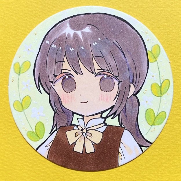 【完売】アナログ原画 丸型イラストカード