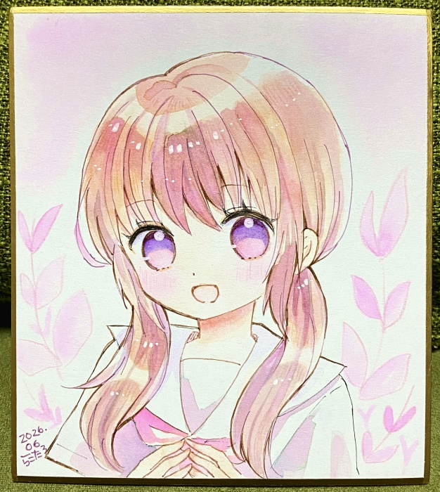 【完売】【アナログ色紙】水彩ピンクちゃん