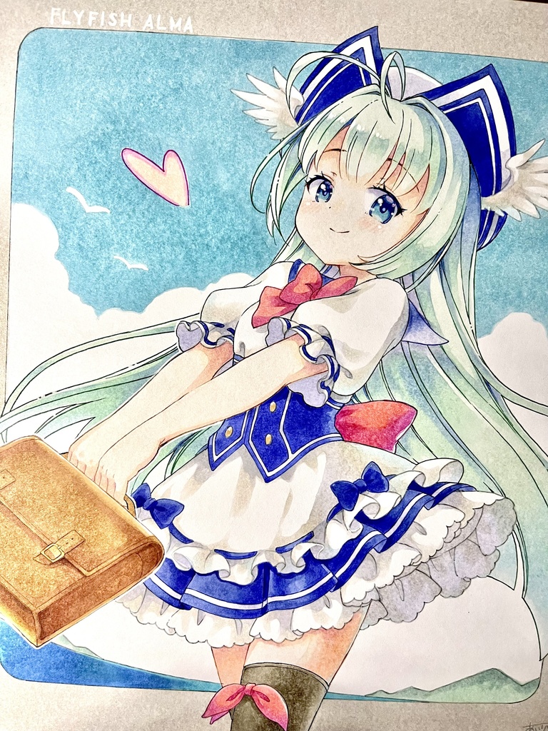 【手描き色紙】ECO フライフィッシュ・アルマ　毎朝の待ち合わせ