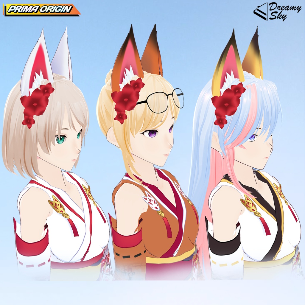 ⛩️ 【VRoid正式版】Kitsune Shrine Maiden Series / キツネ巫女シリーズ フルセット【3種セット / 3色展開】 ⛩️