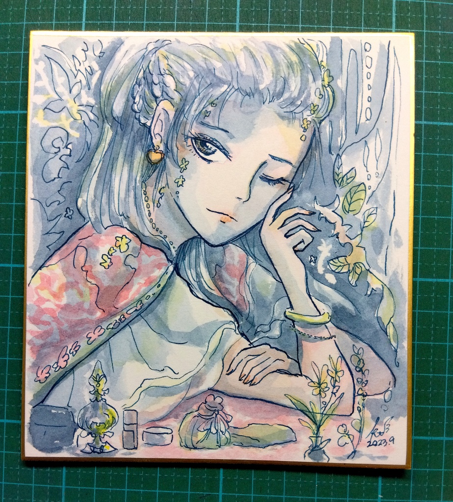 『少し話を聞いてくれる？』水彩原画ミニ色紙
