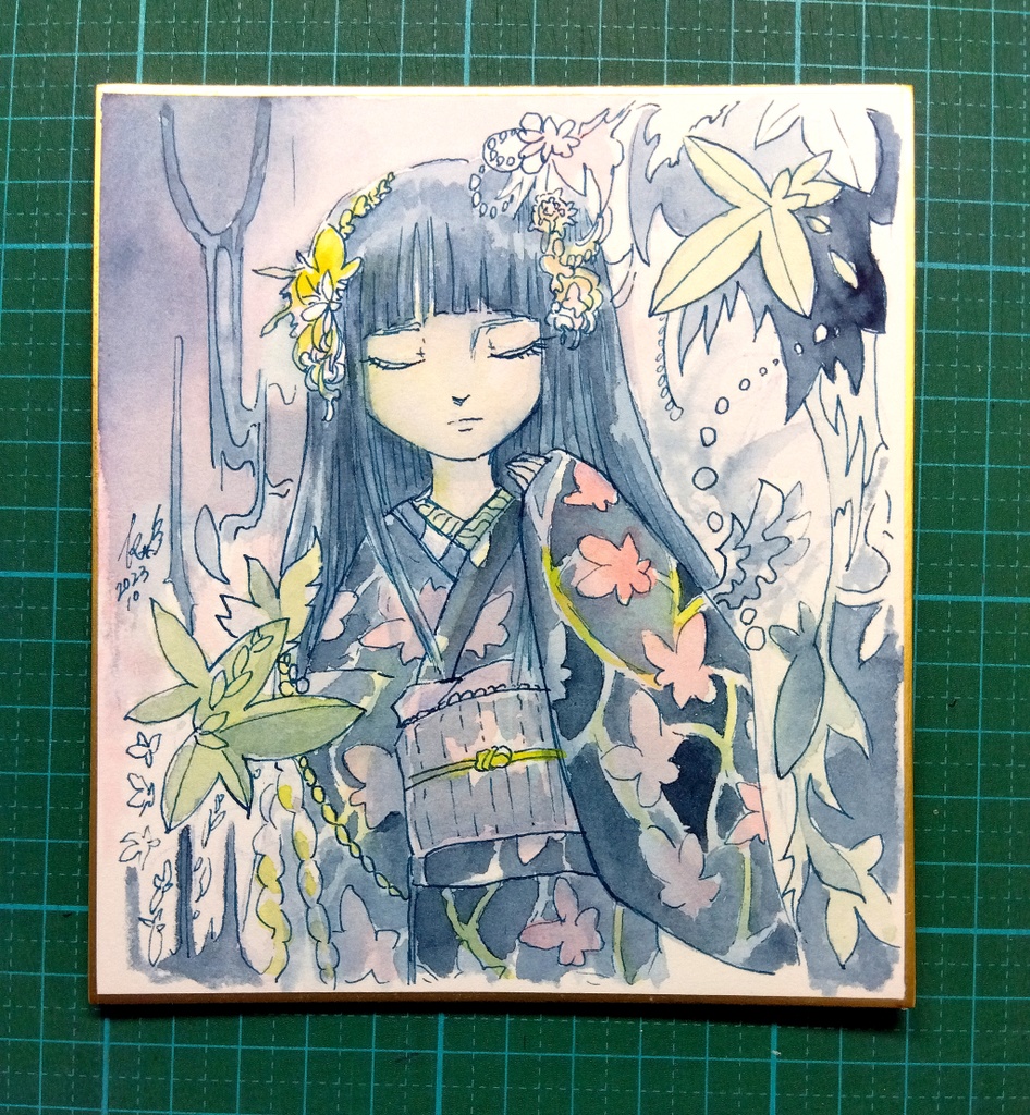 『人形のように』水彩原画ミニ色紙