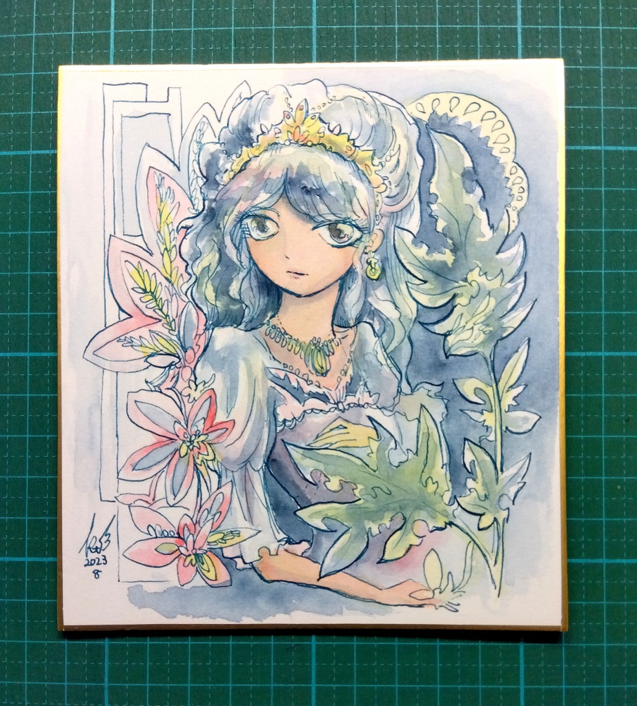 『飾り気』水彩原画ミニ色紙