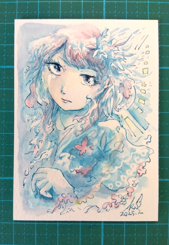 『波間に』水彩原画ATC