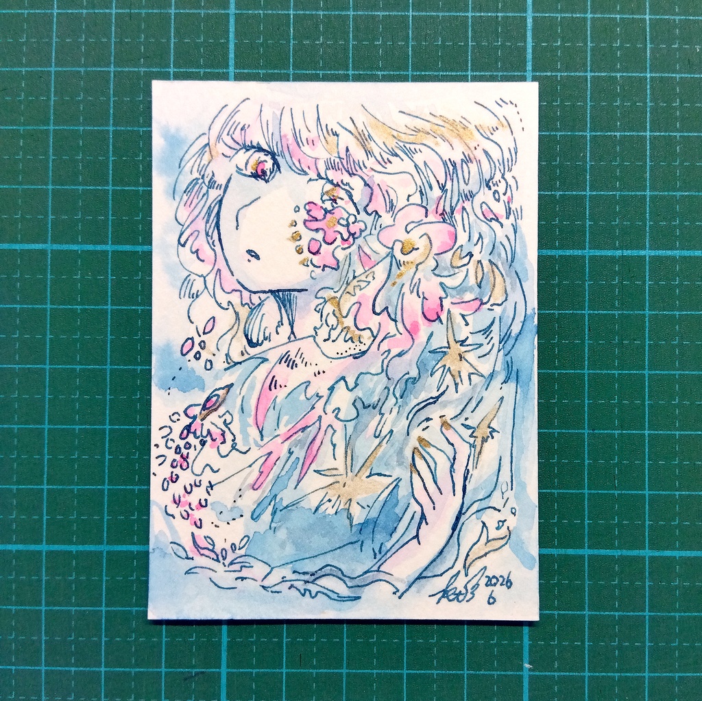 『花も嫉妬する』水彩原画ATC