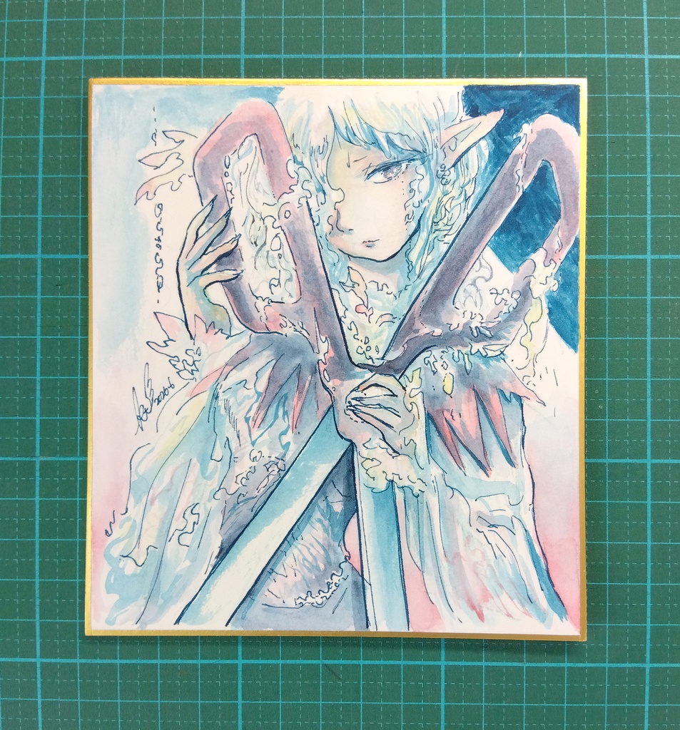 『鋏』水彩原画ミニ色紙