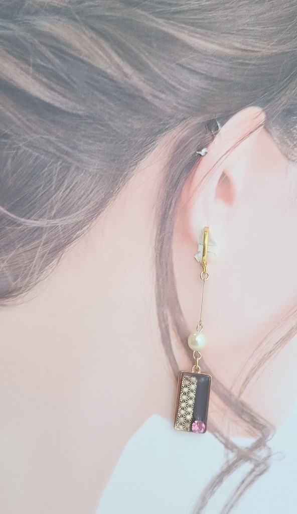 鬼滅の刃*花札風🎴竈門禰豆子イメージフープイヤリング