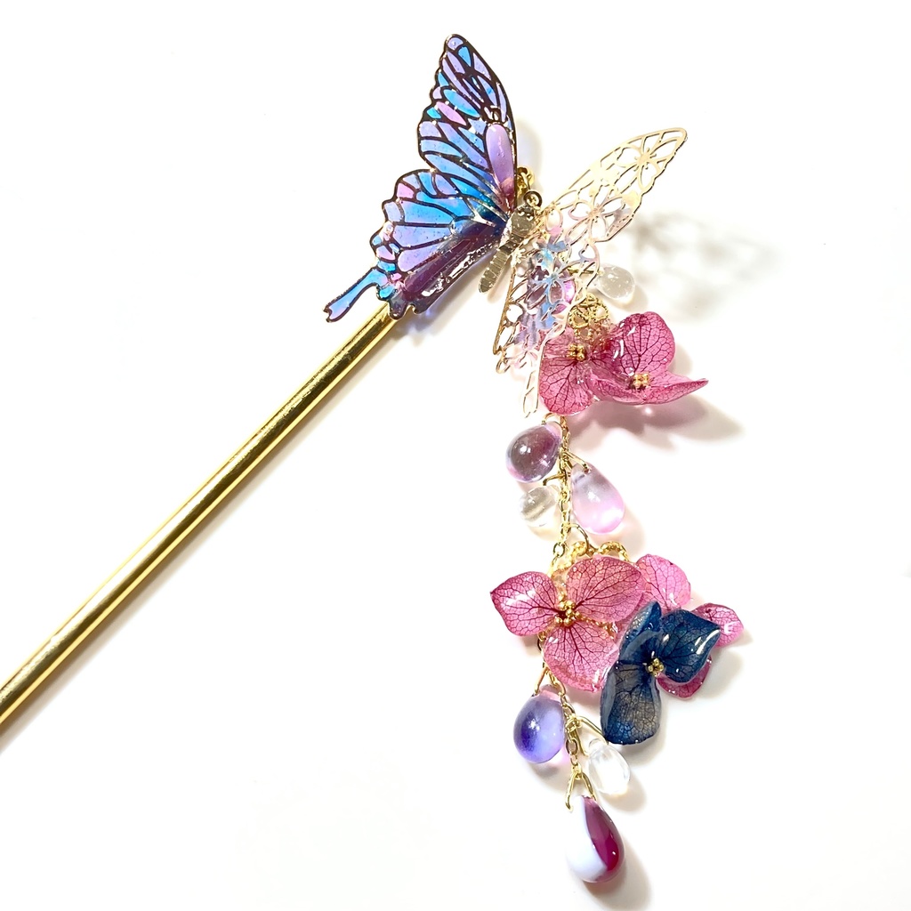 蝶々と紫陽花の簪