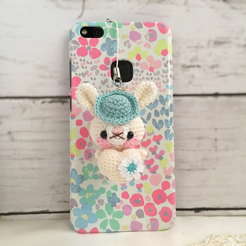 【受注生産】ホワイトウエディング男の子うさぎさん*鈴付きイヤホンジャックストラップ