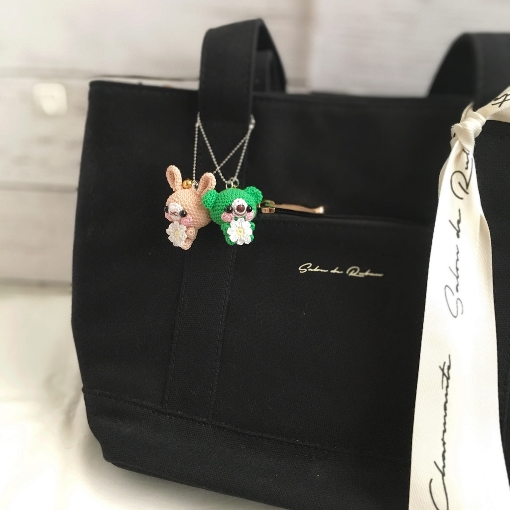 【受注生産】1番小さなサイズ!動物あみぐるみ鈴付きストラップ①