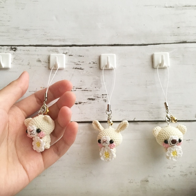 【受注生産】1番小さなサイズ!動物あみぐるみ鈴付きストラップ①