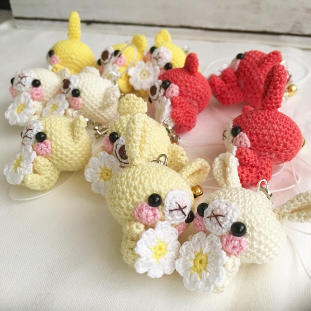 【受注生産】1番小さなサイズ!動物あみぐるみ鈴付きストラップ①