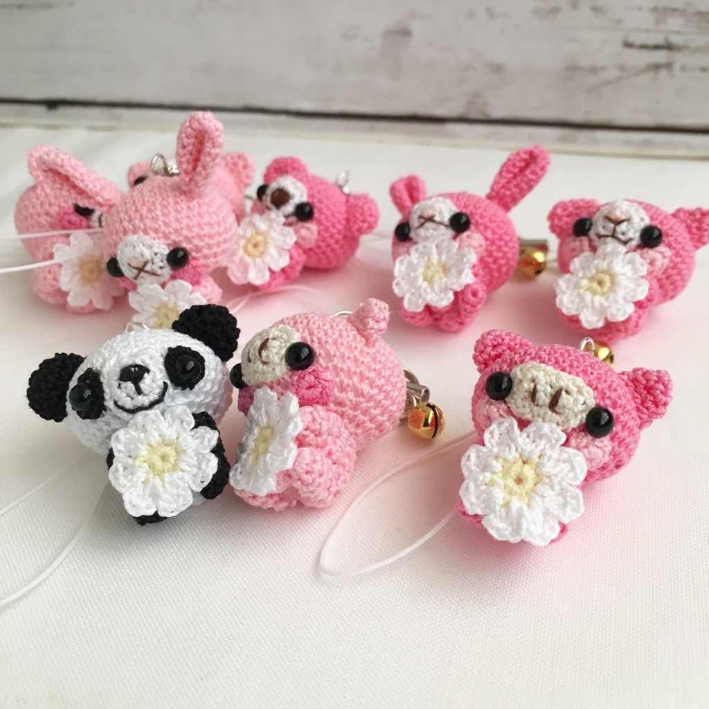 【受注生産】1番小さなサイズ!動物あみぐるみ鈴付きストラップ②