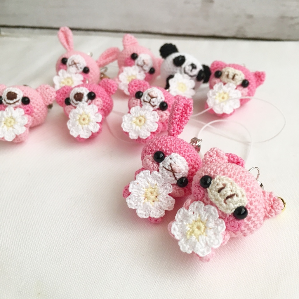 【受注生産】1番小さなサイズ!動物あみぐるみ鈴付きストラップ②