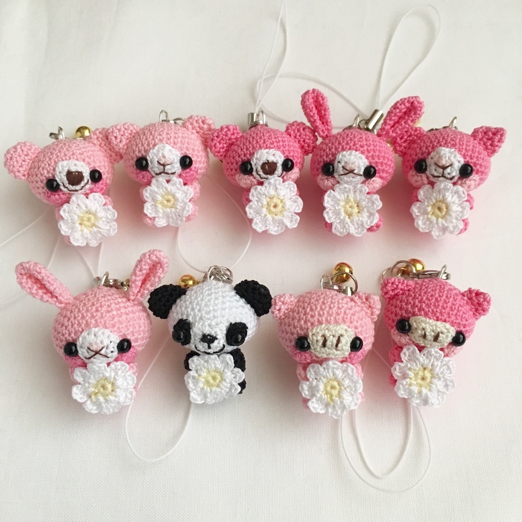【受注生産】1番小さなサイズ!動物あみぐるみ鈴付きストラップ②