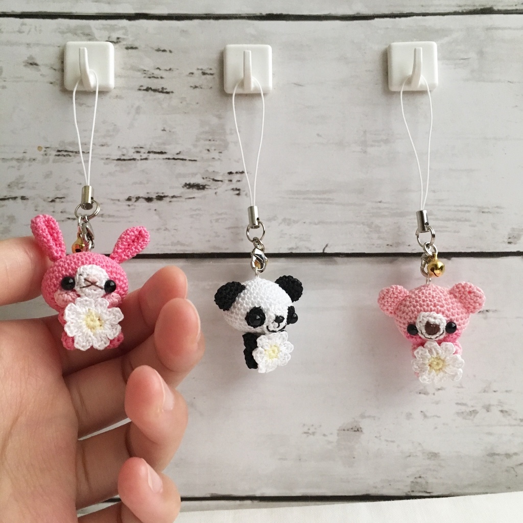 【受注生産】1番小さなサイズ!動物あみぐるみ鈴付きストラップ②