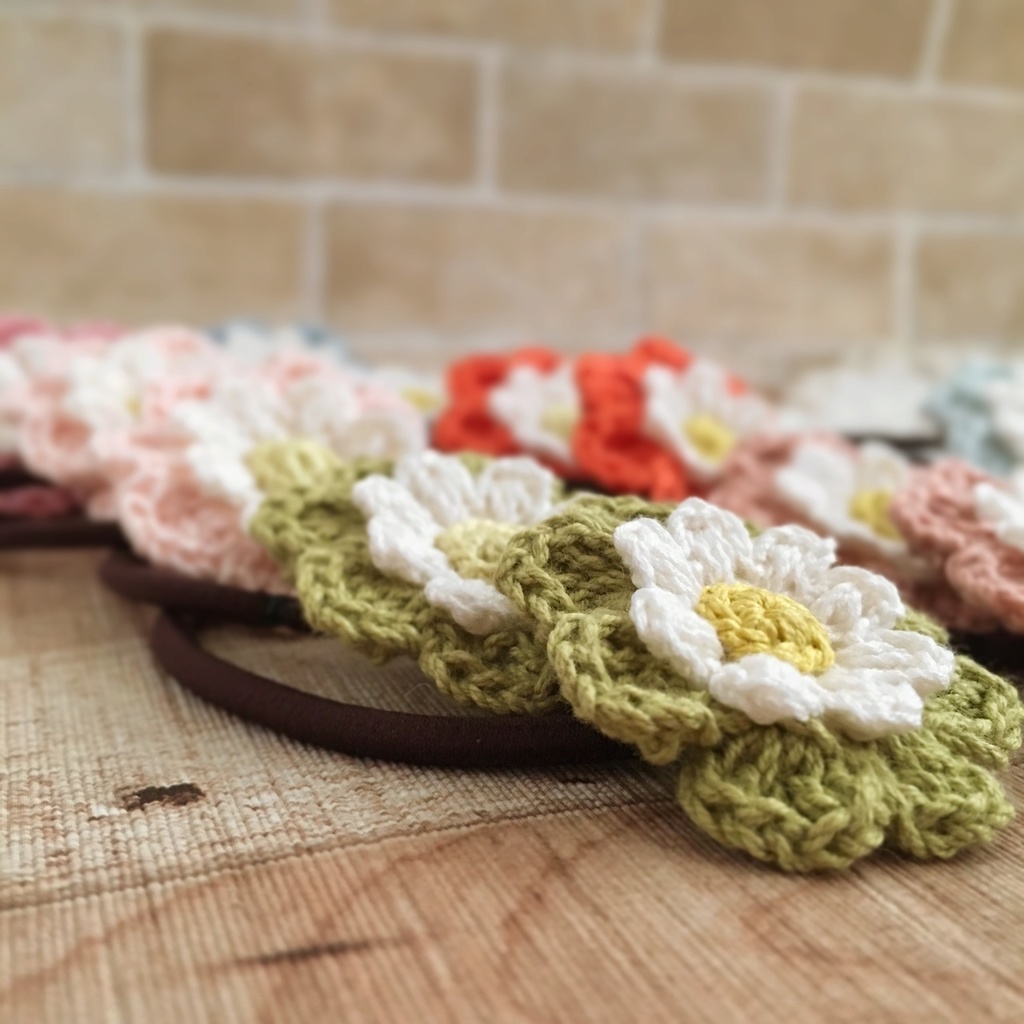 【小さめサイズ】選べる!コットン糸で編むナチュラル雰囲気のお花ヘアゴム