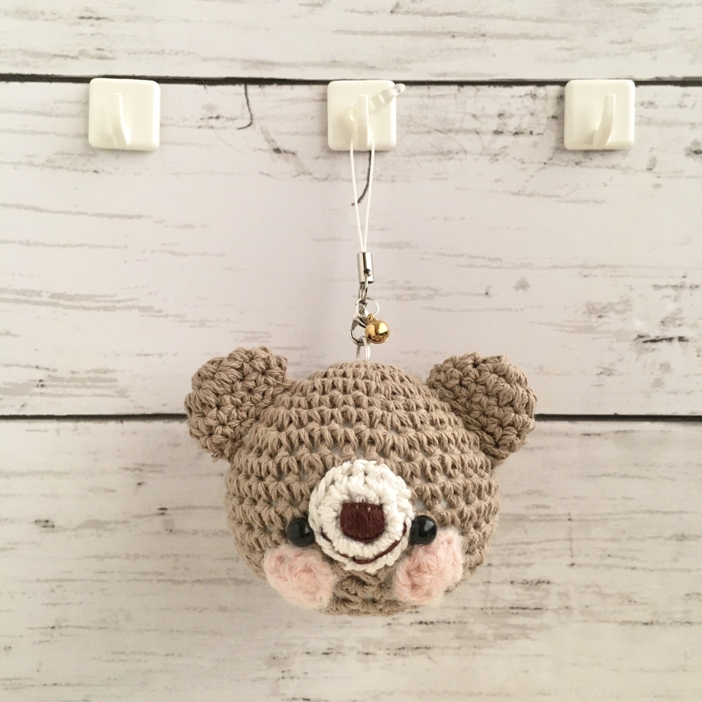 鞄や鍵の目印に♪定番|安定ナチュラル★カフェオレ色クマ&うさぎ♡顔【大】鈴付イヤホンジャック|ストラップ|ボールチェーン