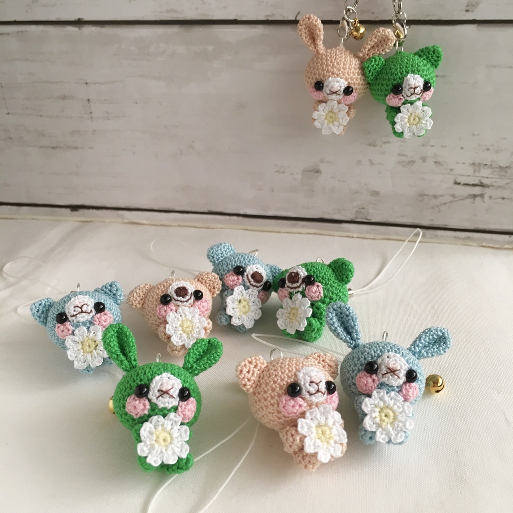 【受注生産】1番小さなサイズ!動物あみぐるみ鈴付きストラップ③