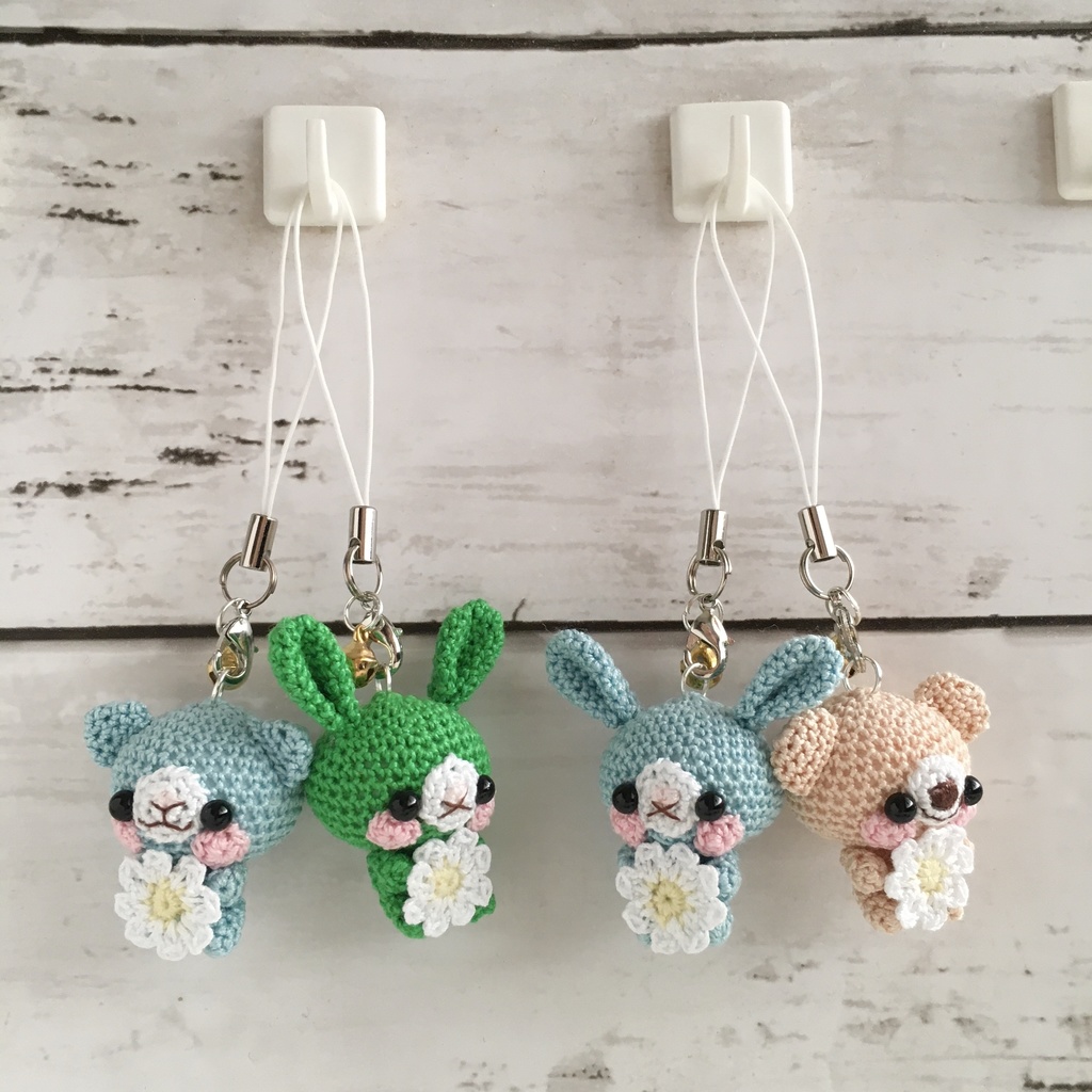 【受注生産】1番小さなサイズ!動物あみぐるみ鈴付きストラップ③