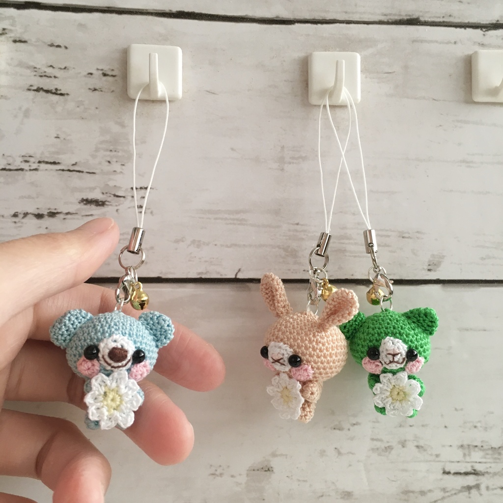 【受注生産】1番小さなサイズ!動物あみぐるみ鈴付きストラップ③