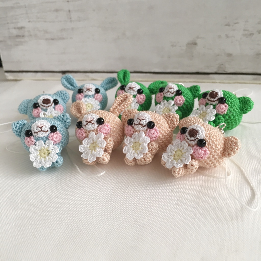 【受注生産】1番小さなサイズ!動物あみぐるみ鈴付きストラップ③