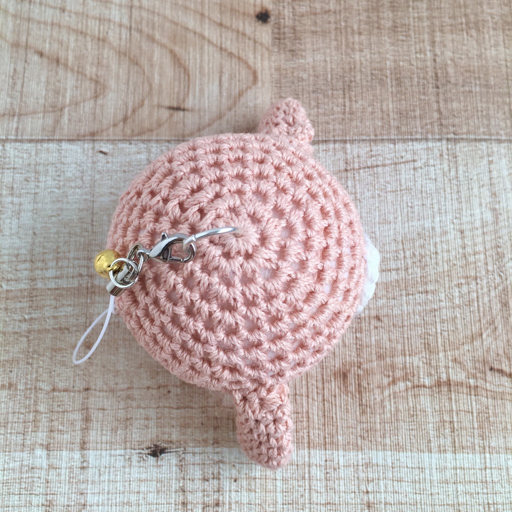 大きなお顔が持ち物の目印に最適♪ピーチピンク色ロップイヤー♡顔【大】鈴付きイヤホンジャック|ストラップ|ボールチェーン