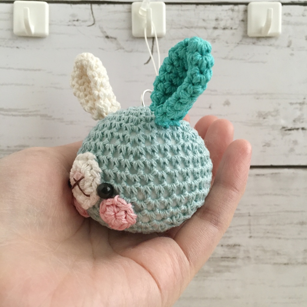 春夏|夏を感じる♪さわやかで涼しげなブルー系3色うさぎさんの顔【大】鈴付きイヤホンジャック|ストラップ|ボールチェーン