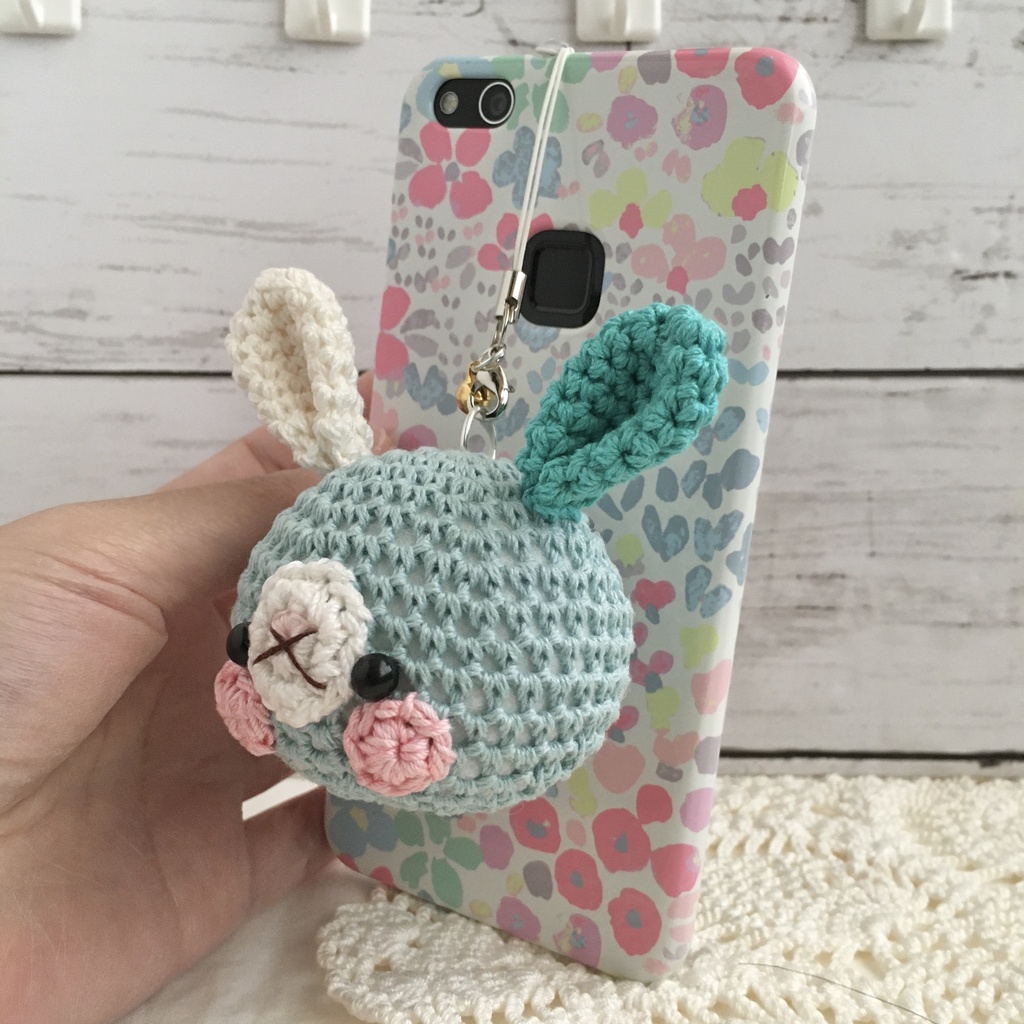 春夏|夏を感じる♪さわやかで涼しげなブルー系3色うさぎさんの顔【大】鈴付きイヤホンジャック|ストラップ|ボールチェーン