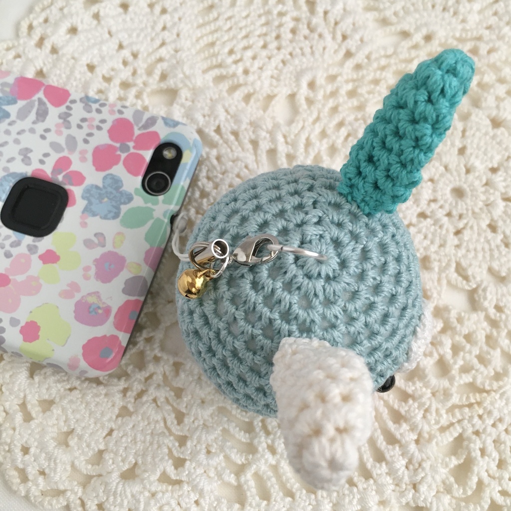 春夏|夏を感じる♪さわやかで涼しげなブルー系3色うさぎさんの顔【大】鈴付きイヤホンジャック|ストラップ|ボールチェーン