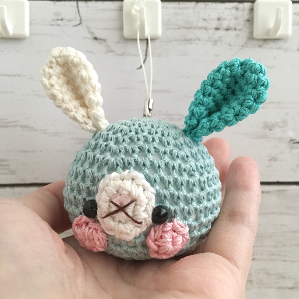 春夏|夏を感じる♪さわやかで涼しげなブルー系3色うさぎさんの顔【大】鈴付きイヤホンジャック|ストラップ|ボールチェーン