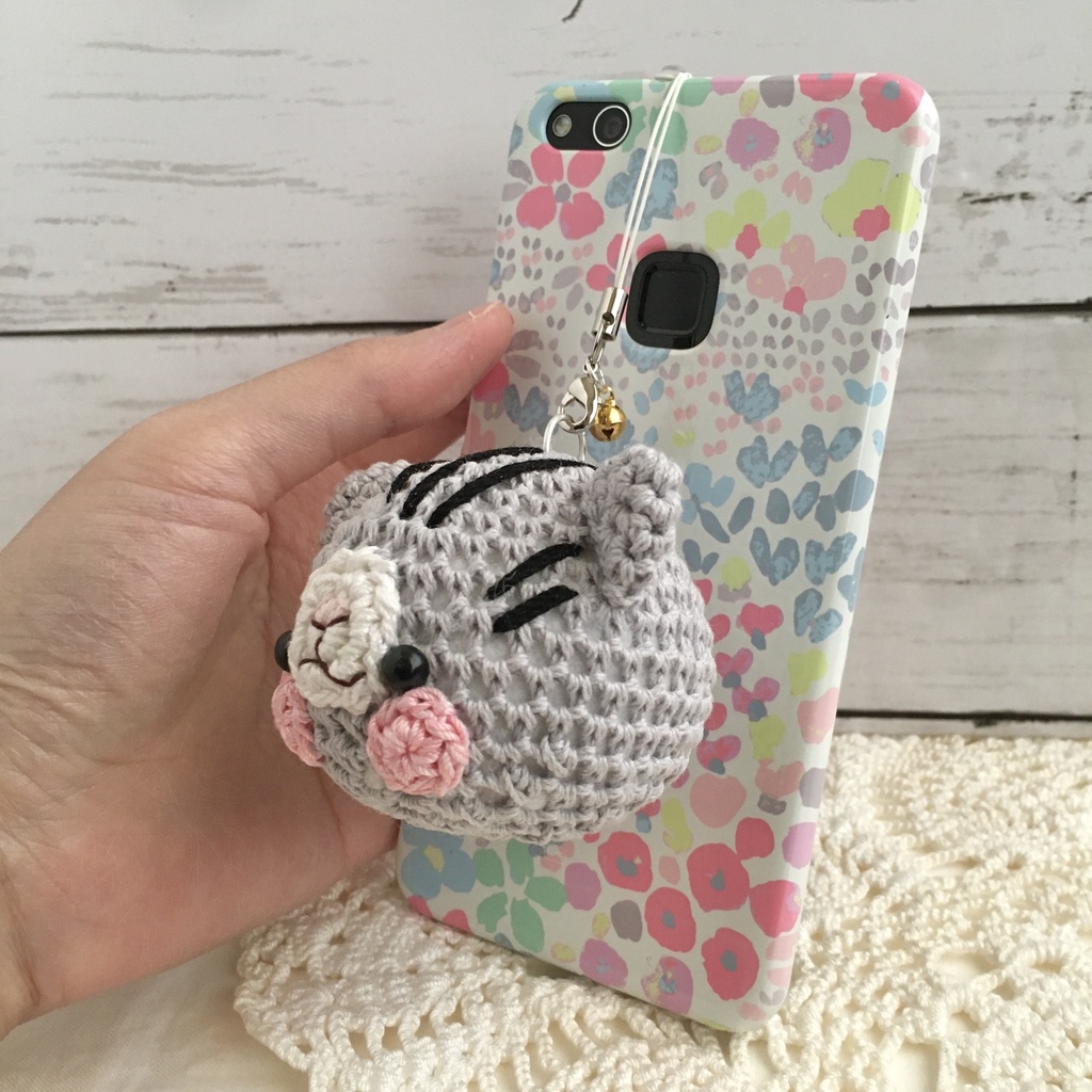 アメリカンショートヘア猫さんウチの子◎持ち物の目印に【大】鈴付きイヤホンジャック|ストラップ|ボールチェーン