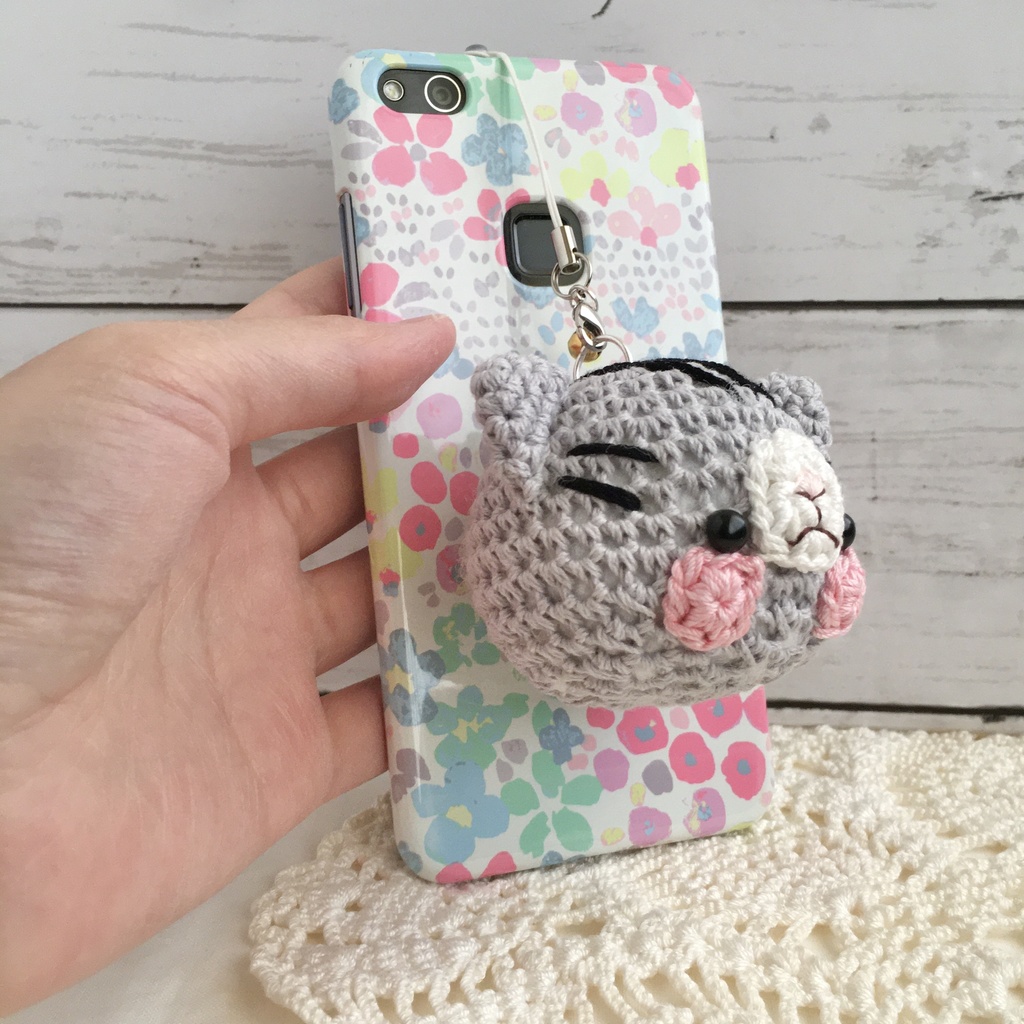 アメリカンショートヘア猫さんウチの子◎持ち物の目印に【大】鈴付きイヤホンジャック|ストラップ|ボールチェーン