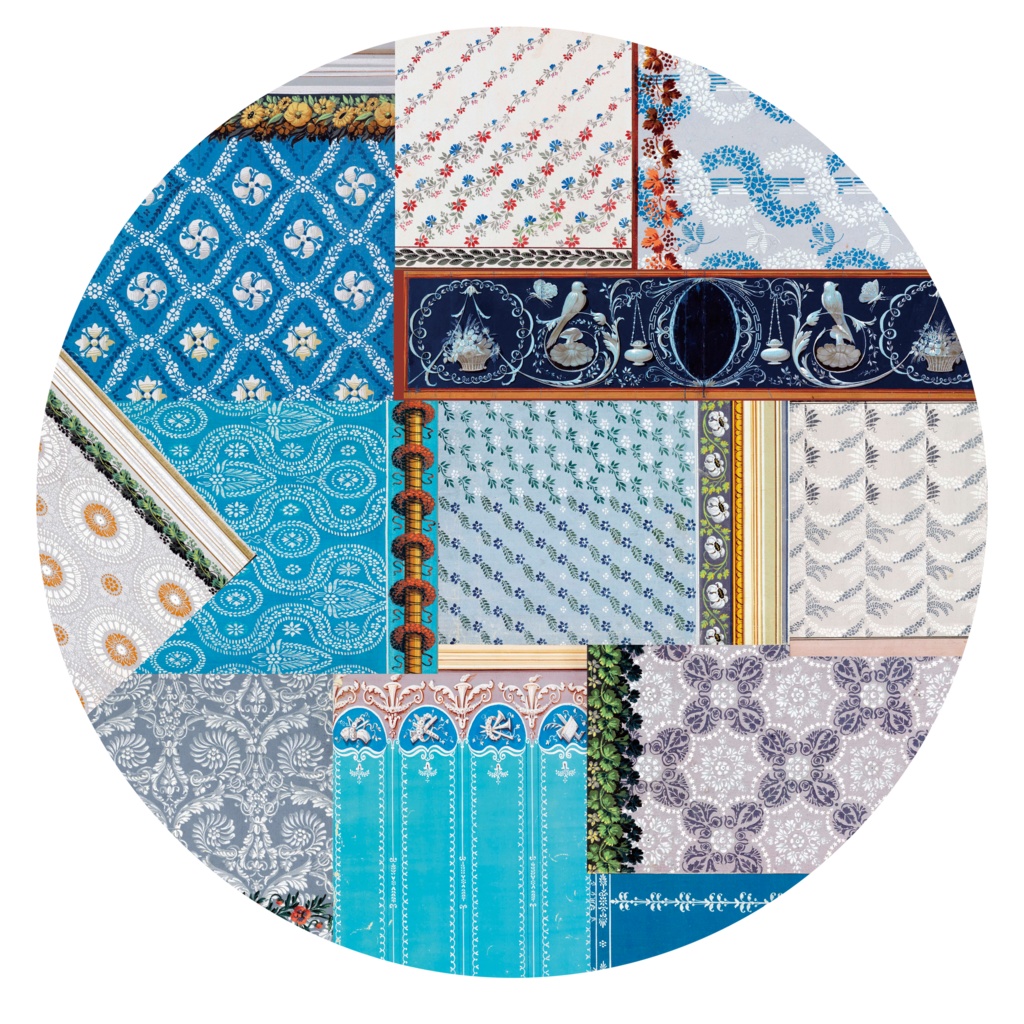 パッチワーク風デザイントートバッグ(ブルー系)